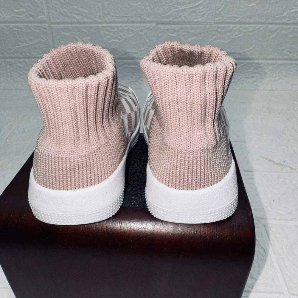Eashi Knit Sock Sneakers Toddler 9-12 month 4.5 Tan White Checkered Slip On Shoe